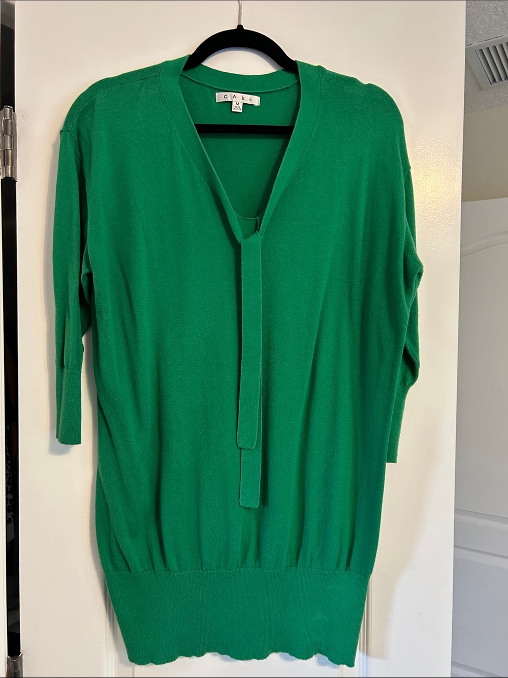 CAbi Emerald Green V-Neck Tie-Detail Sweater